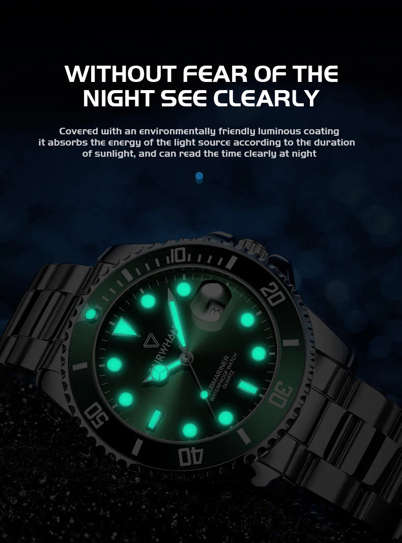 Mark Fairwhale Wrist Watch Fashion Calendar Stainless Green and Black Men Quartz Watch High Quality Classic Ultra Thin Watches-3