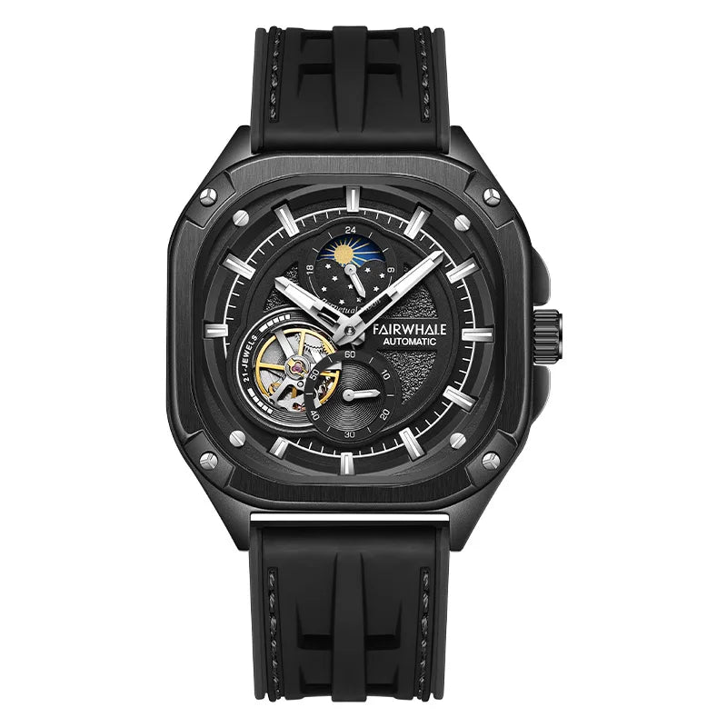 2023 Fairwhale High Quality Mens Watch Moon Phase Square Case Waterproof Automatic Mechanical Watch-0