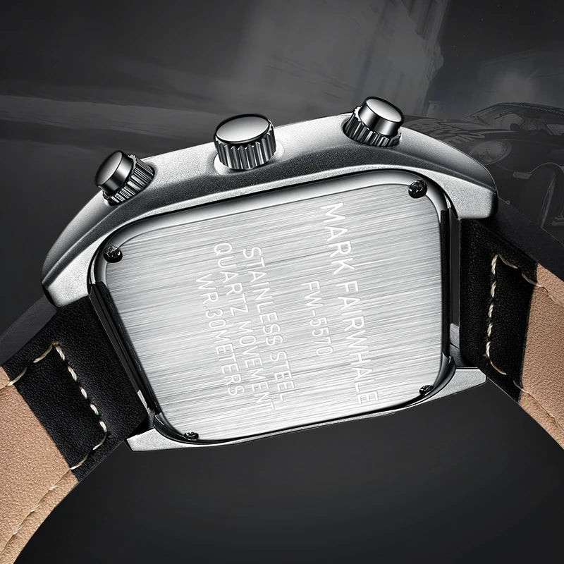 Latest Stainless Steel Skeleton Fashion Octagon Case Design 3ATM Water Resistant Calendar Leather Quartz Watches Sports Watches-2