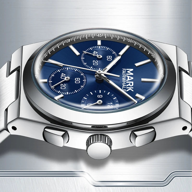 Mark Fairwhale Luxury Design Stainless Steel Band High Quality Men Chronograph Quartz Watch-0
