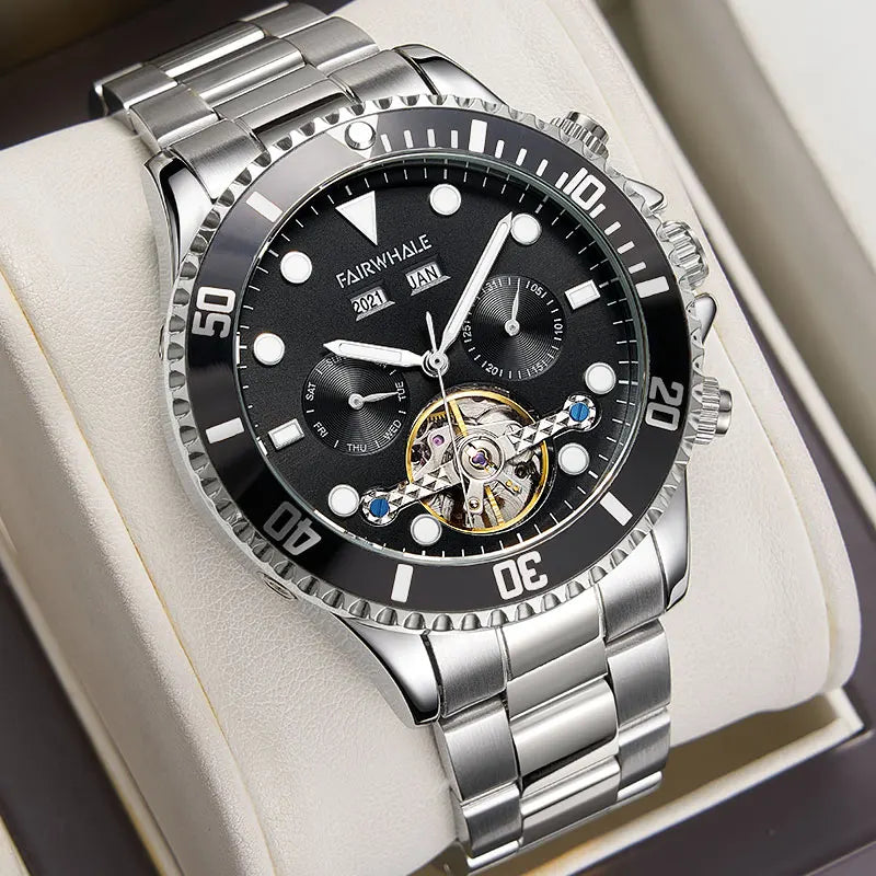 Fairwhale High Quality Waterproof Custom Logo Butterfly Double Button Watch for Men Business Stainless Steel Strap Watches-6