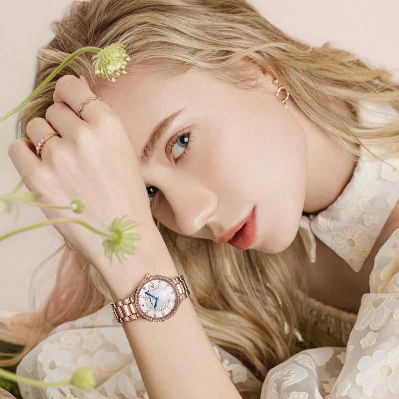 Mark Fairwhale Round Alloy Case Quartz Women's Watch Hot Sale Fashionable Wrist Bracelet for Lady Diamond Dial Luxury Wristwatch-4