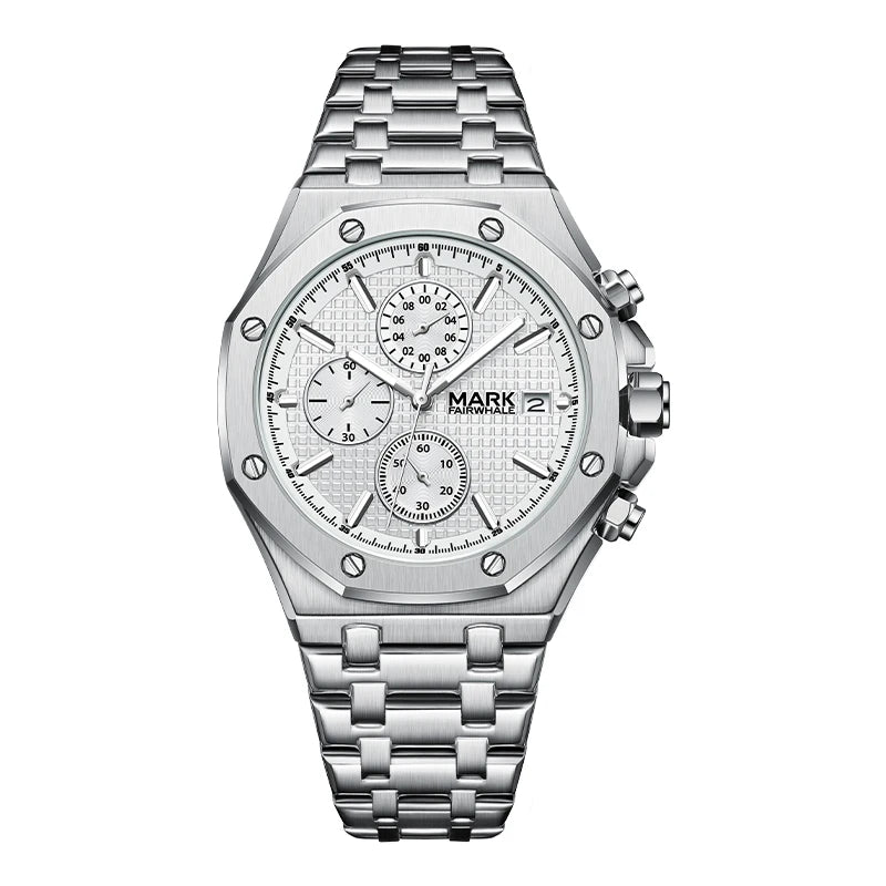 Mark Fairwhale Business Mens Watches Top Luxury Quartz Watch Men Stainless Steel Waterproof Wristwatch-8