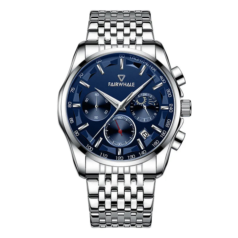 High Quality Fashion Watch Three Eyes Timing Multi-function Quartz Watches for Men Waterproof 3 ATM Moonphase WristWatch-2