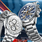Mark Fairwhale Waterproof Men's  Quartz Watch Stainless Steel Band 3Eye Luminous Dial  Scratch-Resistant Business Chronograph-0