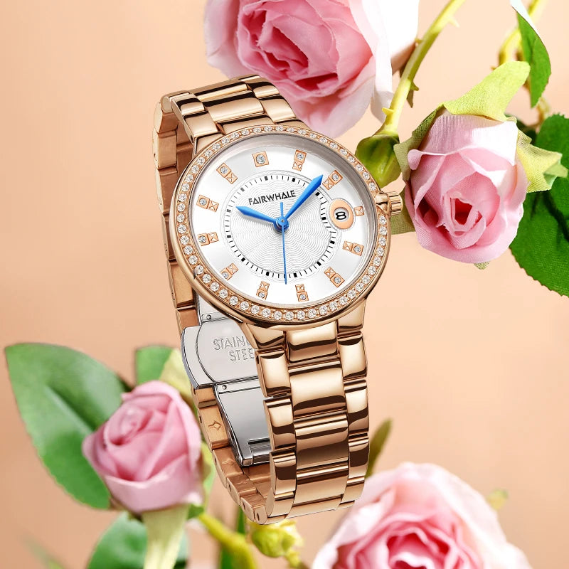 Mark Fairwhale Round Alloy Case Quartz Women's Watch Hot Sale Fashionable Wrist Bracelet for Lady Diamond Dial Luxury Wristwatch-1