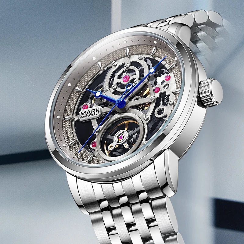Mark Fairwhale Luxury Skeleton Design Wrist Watch Stainless Steel Strap Waterproof Business Automatic Mens Mechanical Watches-1