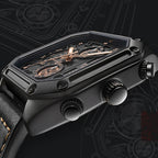 Latest Stainless Steel Skeleton Fashion Octagon Case Design 3ATM Water Resistant Calendar Leather Quartz Watches Sports Watches-1