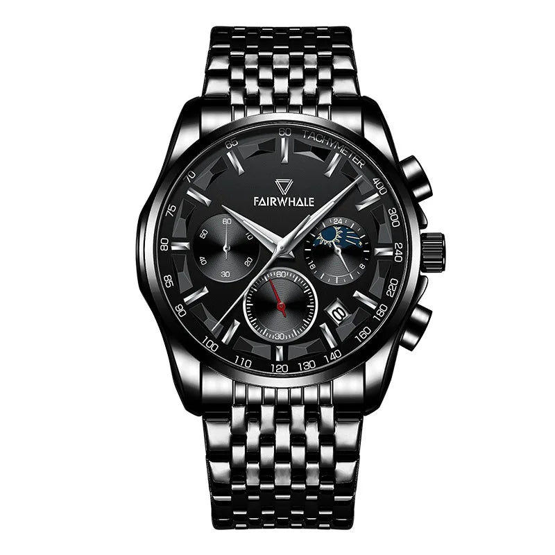 High Quality Fashion Watch Three Eyes Timing Multi-function Quartz Watches for Men Waterproof 3 ATM Moonphase WristWatch-12