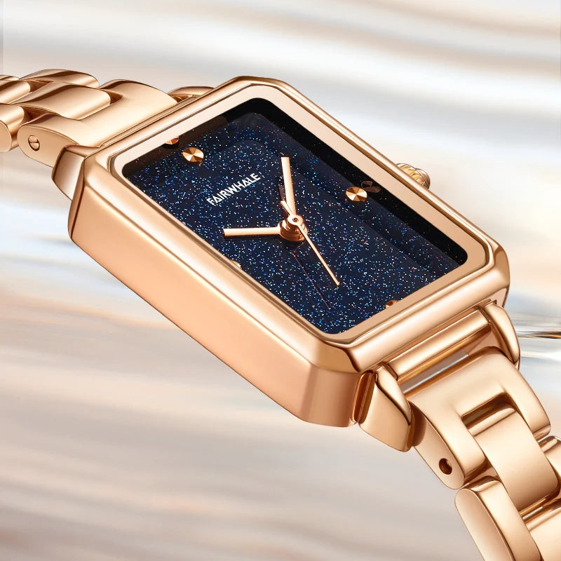 Brand Women Watches Fashion Square Ladies Quartz Watch Bracelet Set Green or Blue Dial Simple Rose Gold Stainless Luxury Watch-1