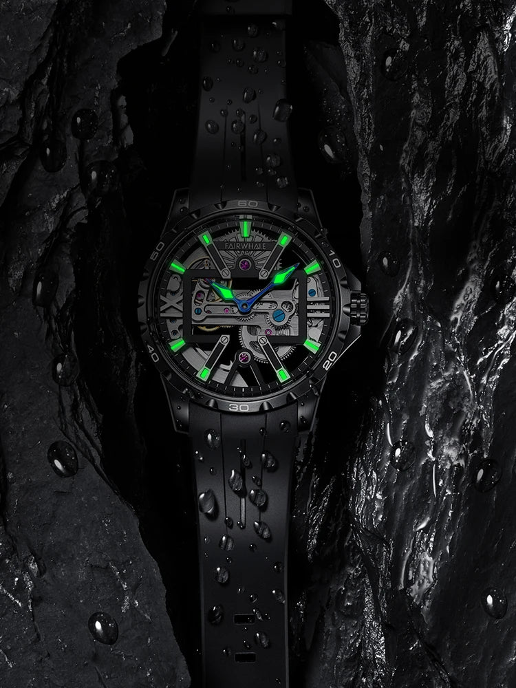 Luxury Business Steel Strap Watch Original Automatic Mechanical Skeleton Transparent Mechanical Watch for Men-2