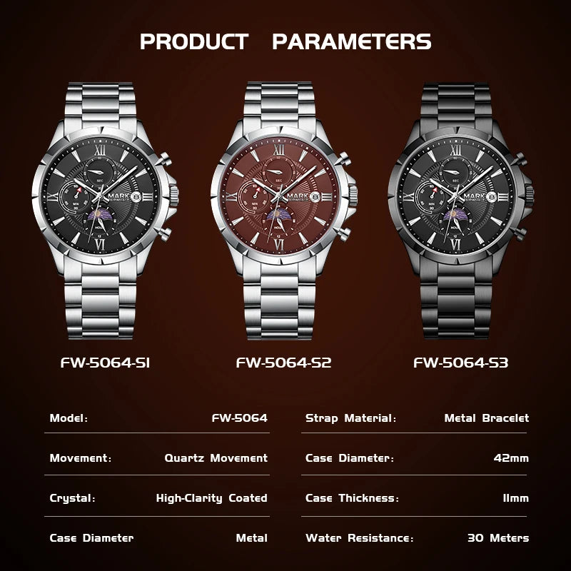 Mark Fairwhale Cross Border Light Luxury Business Mens Watch Chronograph Luminous Water Resistant Quartz Watch Wholesale-5