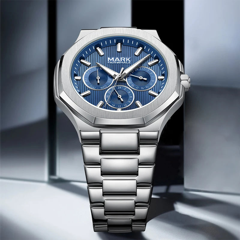Fashion Water Resistant Stainless Steel Mutli-function Quartz Movement Wrist Watches for Men-1