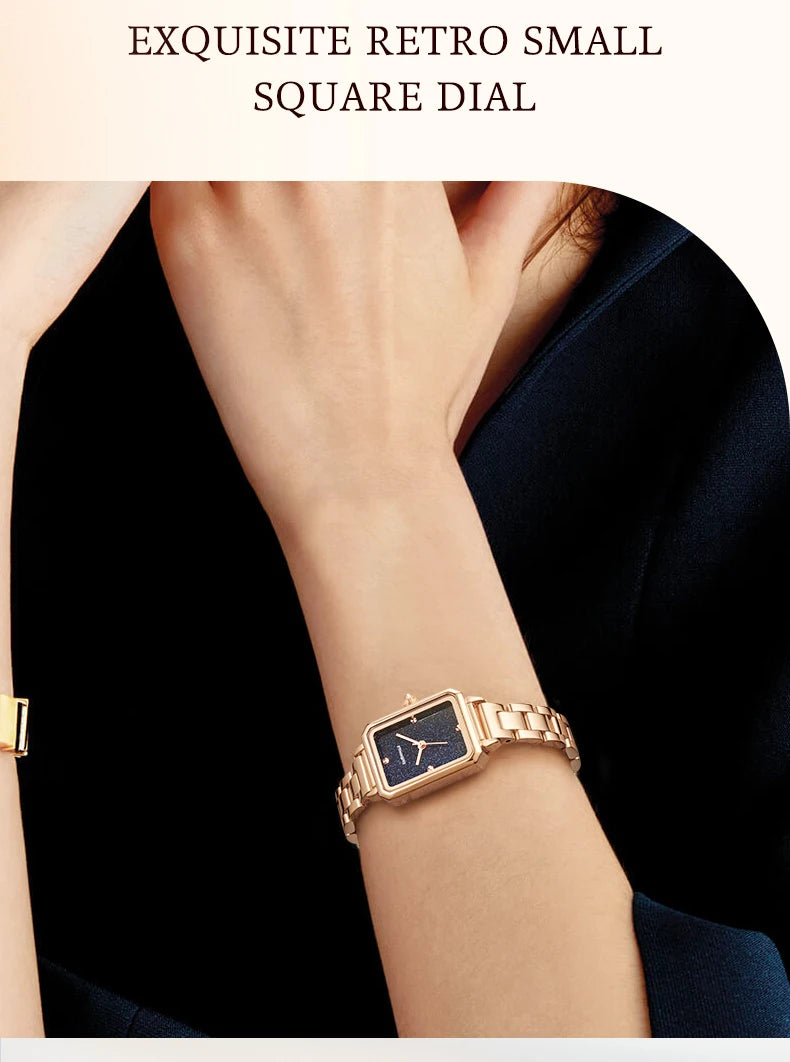 Brand Women Watches Fashion Square Ladies Quartz Watch Bracelet Set Green or Blue Dial Simple Rose Gold Stainless Luxury Watch-5