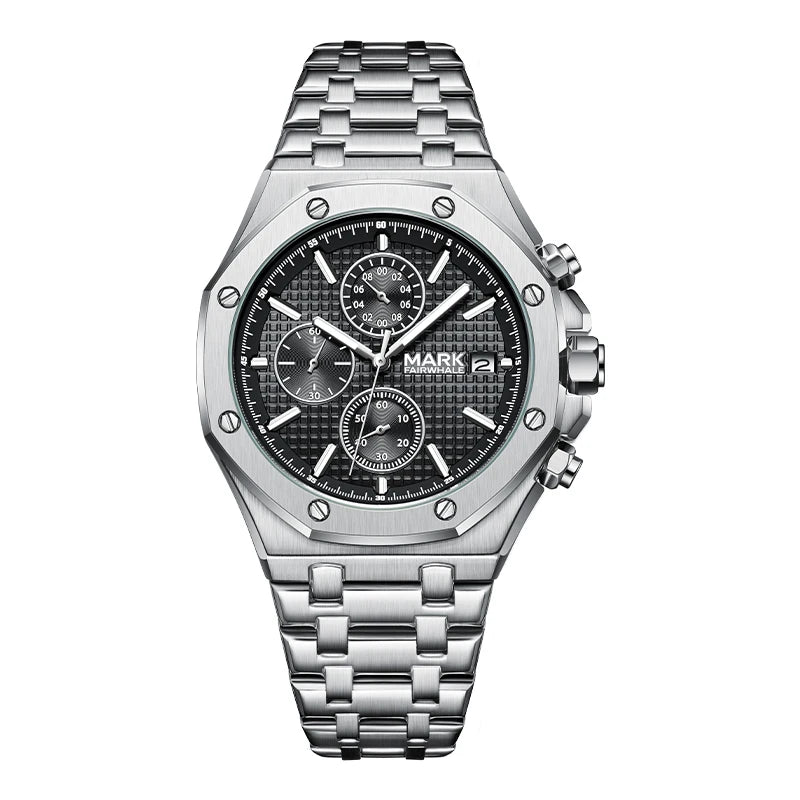 Mark Fairwhale Business Mens Watches Top Luxury Quartz Watch Men Stainless Steel Waterproof Wristwatch-7