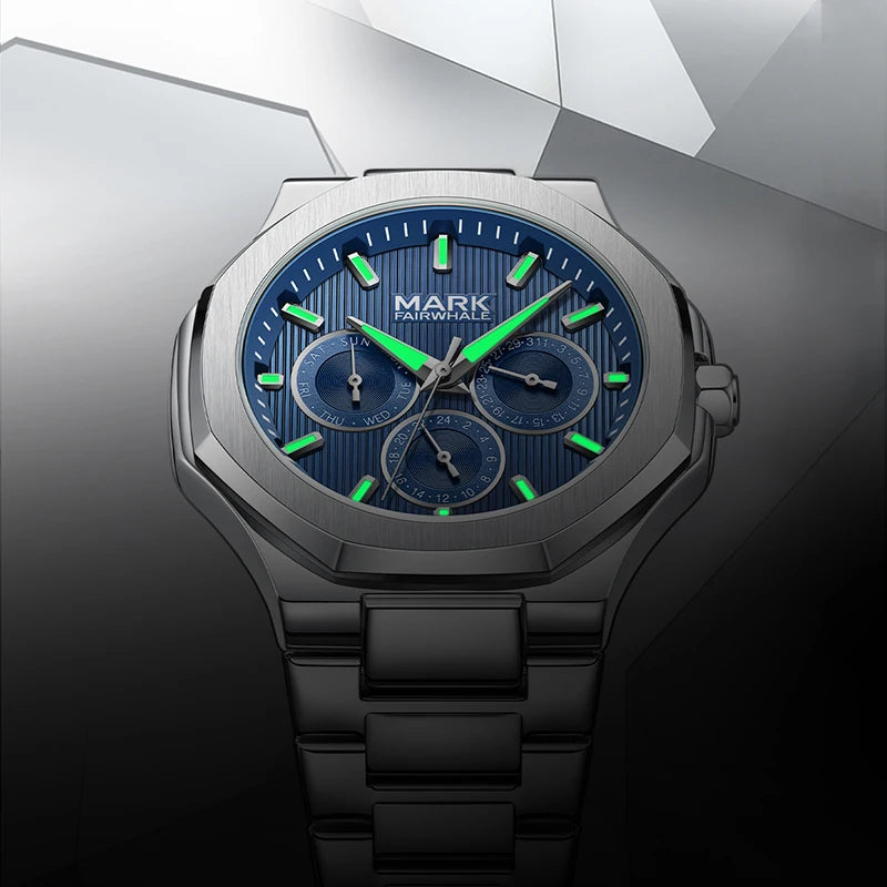 Fashion Water Resistant Stainless Steel Mutli-function Quartz Movement Wrist Watches for Men-4