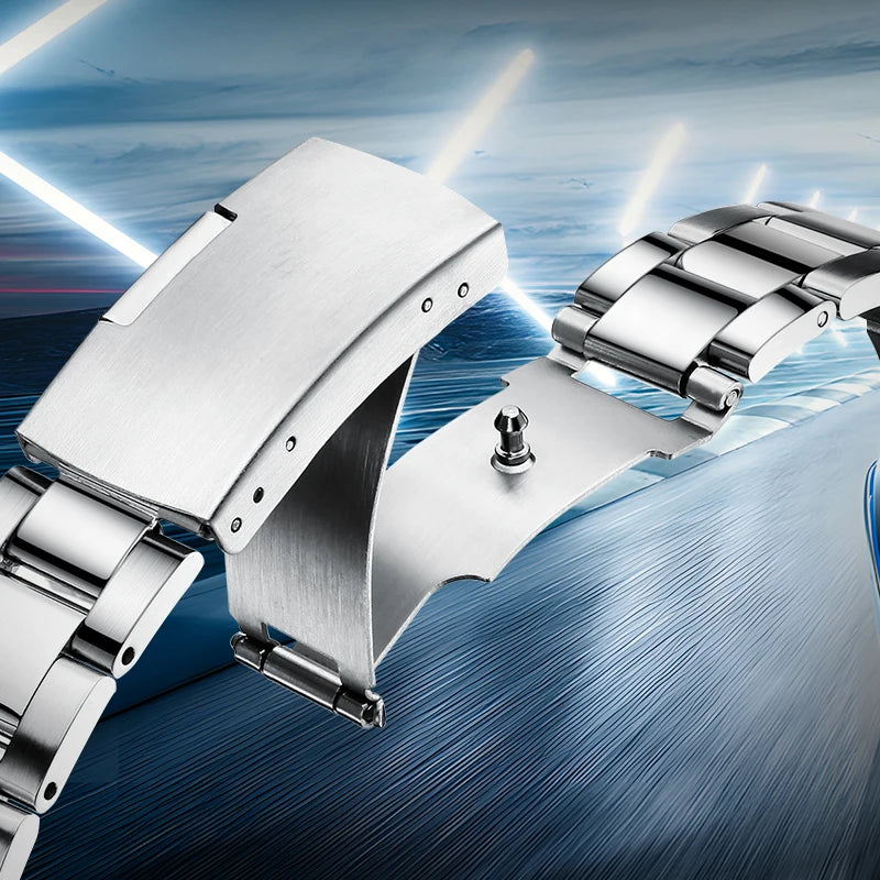 Mark Fairwhale Waterproof Men's  Quartz Watch Stainless Steel Band 3Eye Luminous Dial  Scratch-Resistant Business Chronograph-3