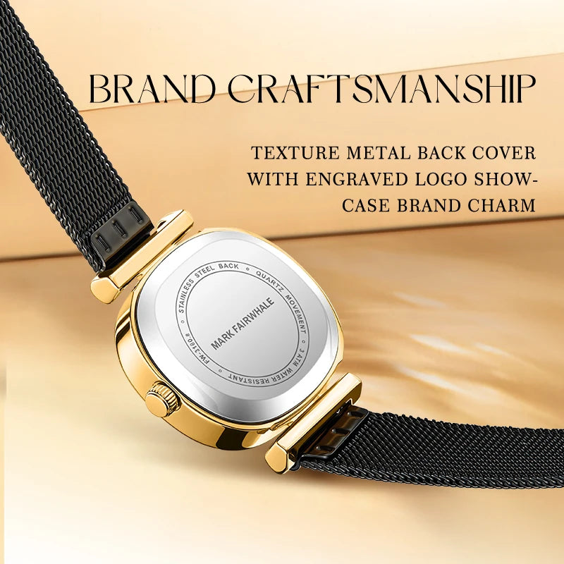 Mark Fairwhale Hot Sale Women's Quartz Watch Light Luxury Square Dial 24mm Alloy Case Business Versatile Mesh Strap Girl Watch-3