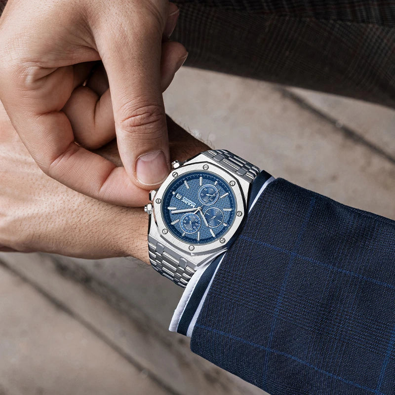 Mark Fairwhale Business Mens Watches Top Luxury Quartz Watch Men Stainless Steel Waterproof Wristwatch-3