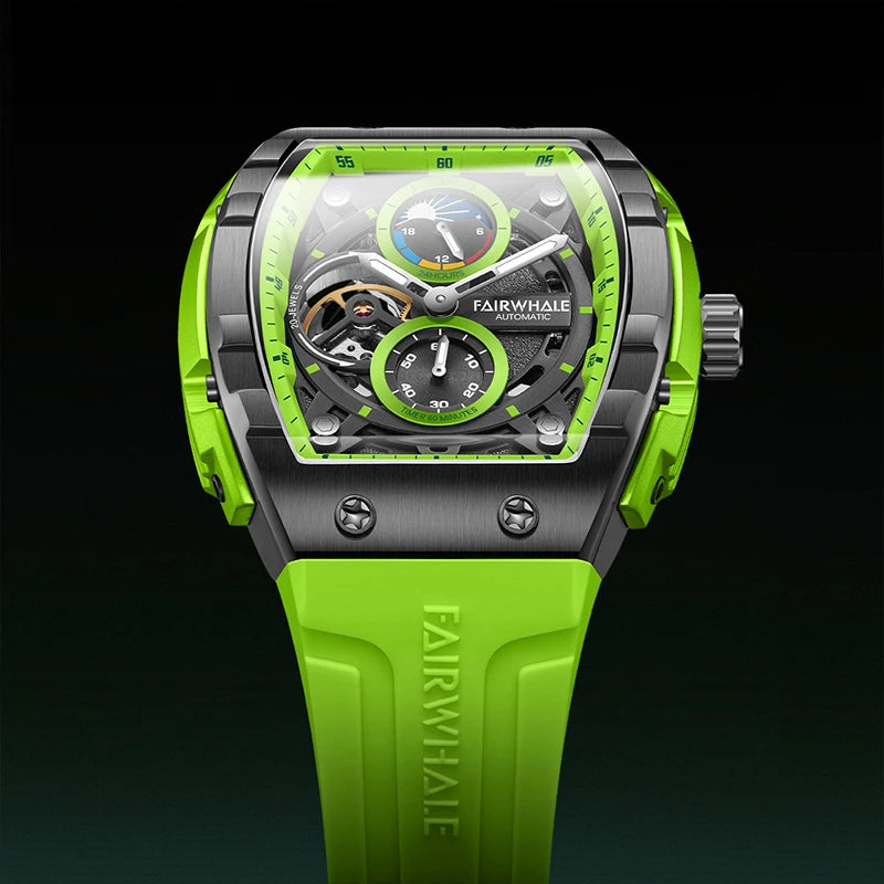 Mark Fairwhale New Design Automatic Mechanical Watch for Man Skeleton Luminous Hands Moon Phase Waterproof Rubber-0