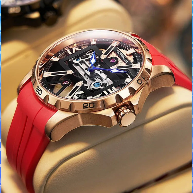 Luxury Business Steel Strap Watch Original Automatic Mechanical Skeleton Transparent Mechanical Watch for Men-0