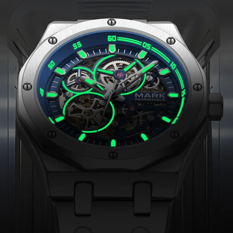 Mark Fairwhale 2024 New Men's Business Fashion Watch Hollow Waterproof Luminous Automatic Mechanical Watch-4