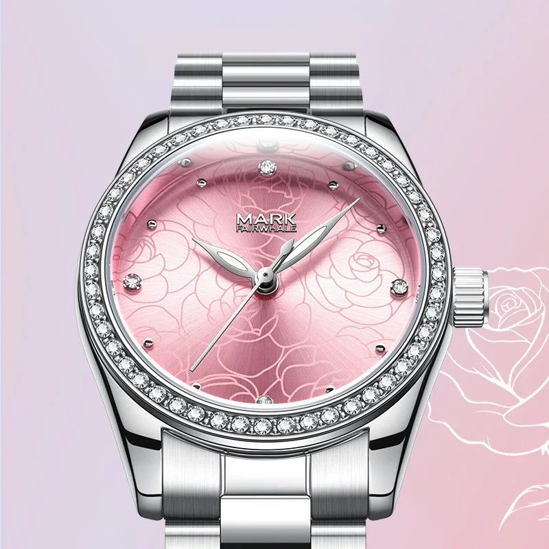 Mark Fairwhale Hot Sale Fashion Flower Quartz Dial Bracelet Stainless Steel Strap Women Watches Full Diamonds Girls Relogio-1