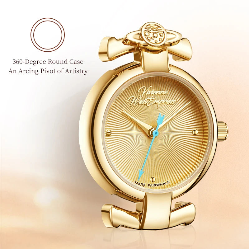 Mark Fairwhale 2026 New Quartz Watch Leather Watchband Gold Dial Vintage Watch Gold Luxury Business Waterproof Ladies Wristwatch-3