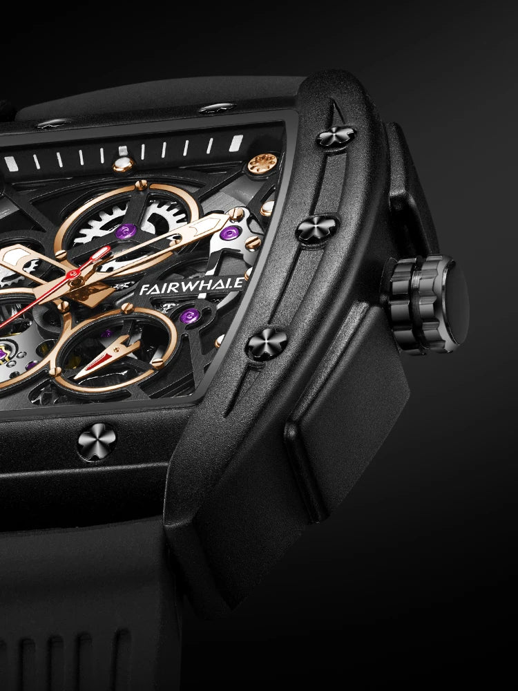 Rubber Straps Stainless Case Hollow Out Pin Buckle Automatic Mechanical Watch Waterproof 316l Stainless Steel Skeleton Men Watch-5