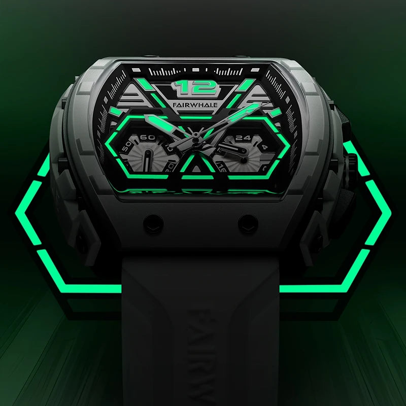 Fairwhale  New Luxury Multi-Hand Skeleton Calendar Watches Men Not Automatic Chronograph Rubber Strap Waterproof Quartz Watch-1