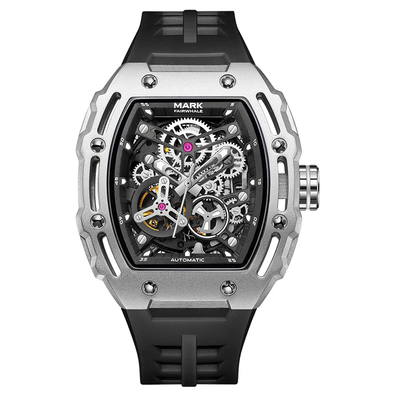 Mark Fairwhale 2023  Fashion Sport Wine Barrel Watch 316L Stainless Steel Case Silicone Strap Mechanical Watches Men-7
