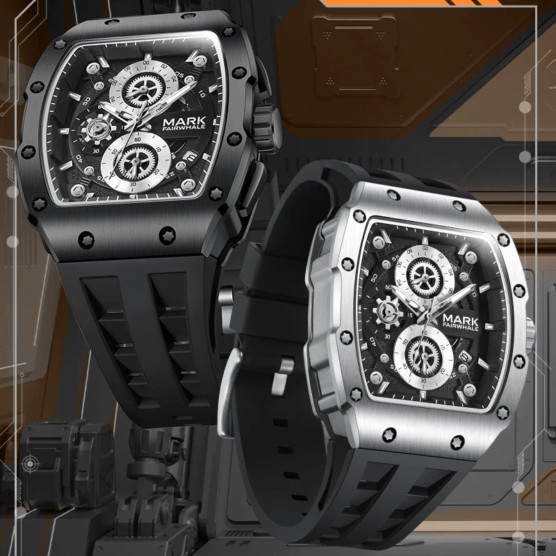 Mark Fairwhale 2025New Men's Quartz Watch Waterproof 3ATM Watch Calendar Tonneau Dial Scratch Resistant Glass Mirror Wrist Watch-0