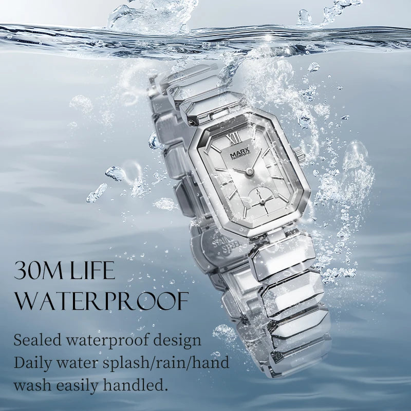 Mark Fairwhale Women Quartz Watch High Clear Mirror Hour Clock Classic Stainless Steel Clock Waterproof Luxury Chronograph Watch-1