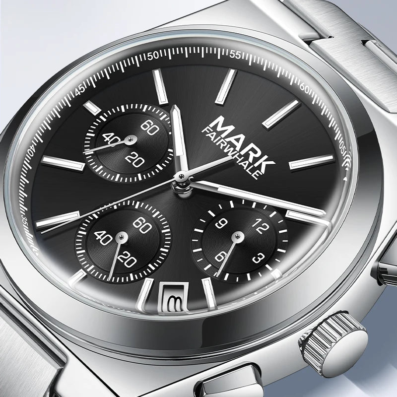 Mark Fairwhale Luxury Design Stainless Steel Band High Quality Men Chronograph Quartz Watch-3