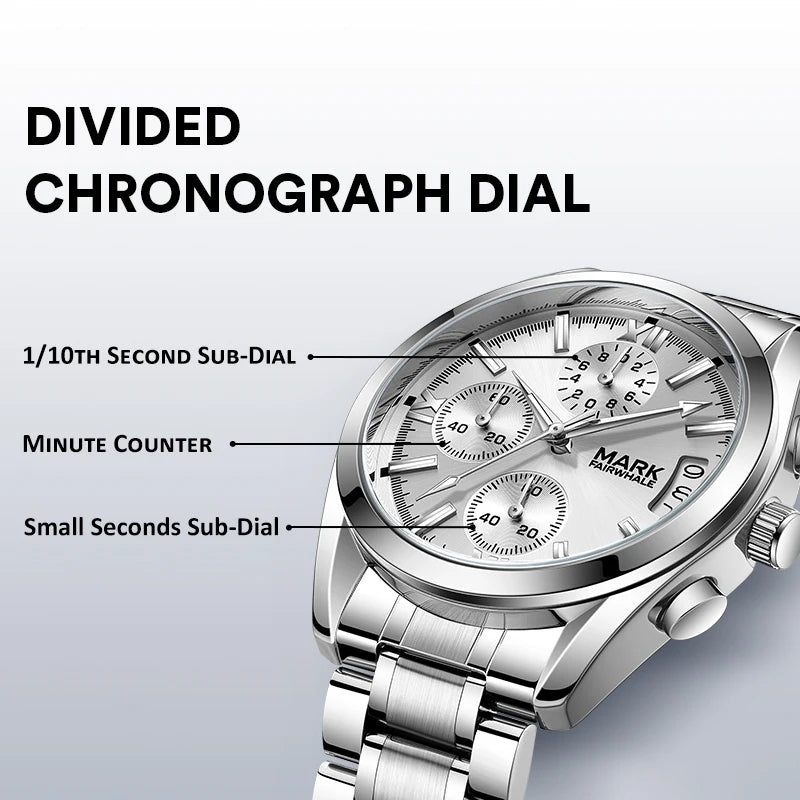 Mark Fairwhale High Quality Luxury Designer Sports Stainless Band Minimalist Casual Chronography Waterproof Men Quartz Watches-4