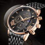 Low MOQ Customize Top Brand Luxury Men Leather Watch Stainless Steel Men Quartz Watches Date Display Multifunctional Watch-1