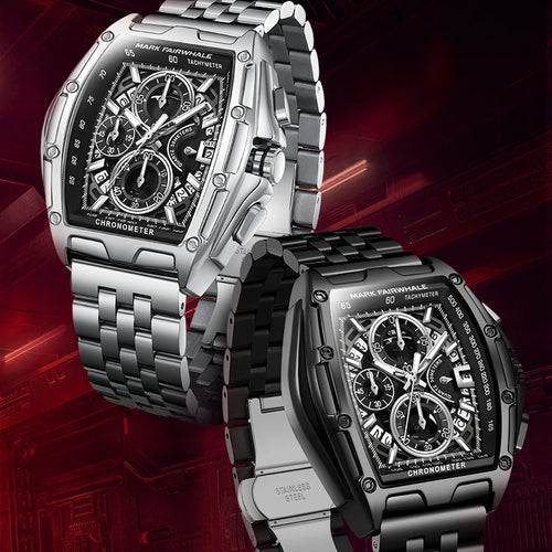 Mark Fairwhale Luxury Quartz Men Fashion Stainless Steel Band Chronograph Watches for Men-0