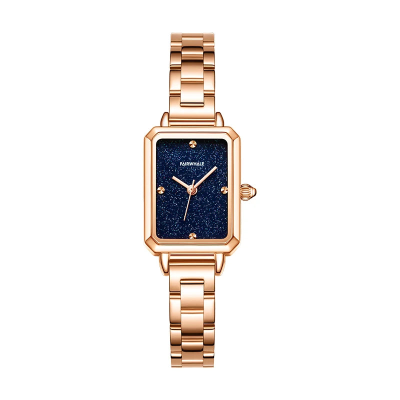 Brand Women Watches Fashion Square Ladies Quartz Watch Bracelet Set Green or Blue Dial Simple Rose Gold Stainless Luxury Watch-7