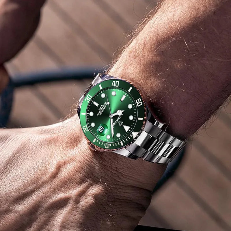 Mark Fairwhale Wrist Watch Fashion Calendar Stainless Green and Black Men Quartz Watch High Quality Classic Ultra Thin Watches-1