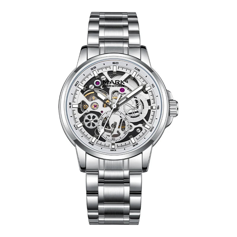 Mark Fairwhale Automatic Mechanical Skeleton Watch Luminous Water Resistant Metal Mens Casual Commute Watch-8