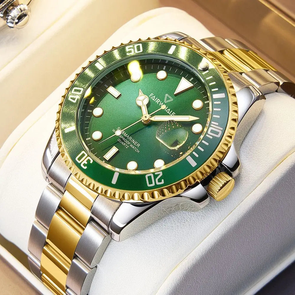 Mark Fairwhale Wrist Watch Fashion Calendar Stainless Green and Black Men Quartz Watch High Quality Classic Ultra Thin Watches-5