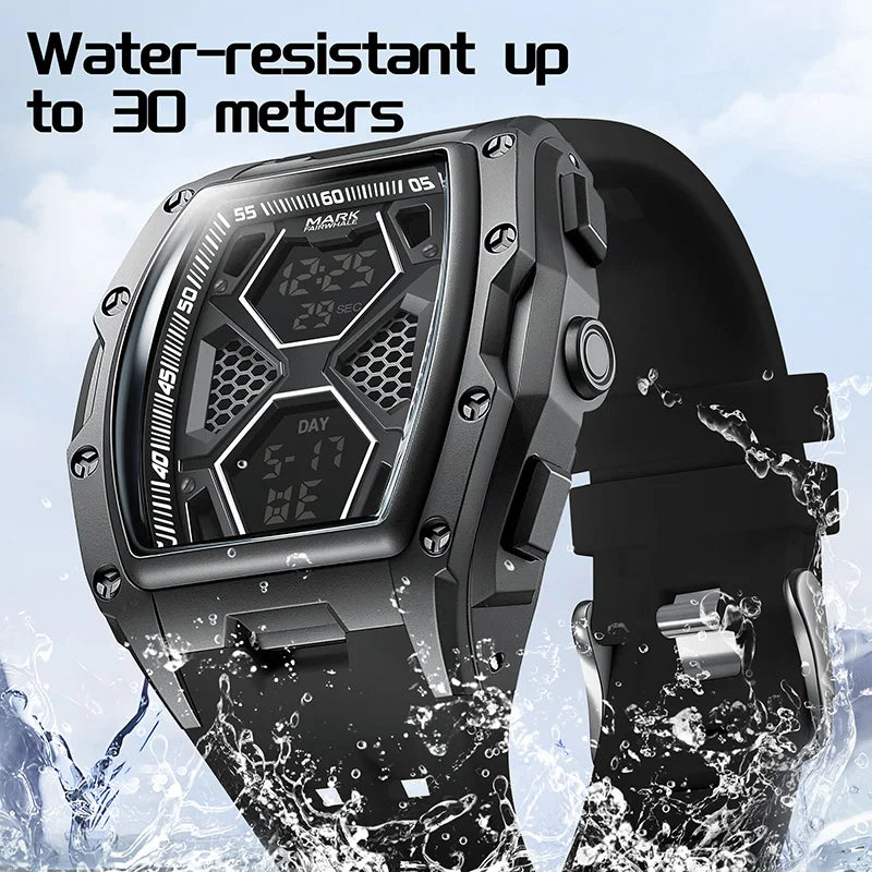 Mark Fairwhale New Design Luminous Electronic Analog Digital Watch Man Waterproof Multifunctional Sport Chrono Watch TPD Strap-2