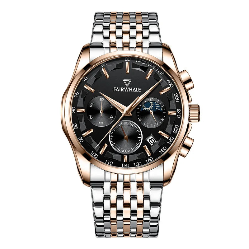 High Quality Fashion Watch Three Eyes Timing Multi-function Quartz Watches for Men Waterproof 3 ATM Moonphase WristWatch-13