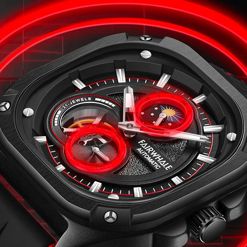 2023 Fairwhale High Quality Mens Watch Moon Phase Square Case Waterproof Automatic Mechanical Watch-1