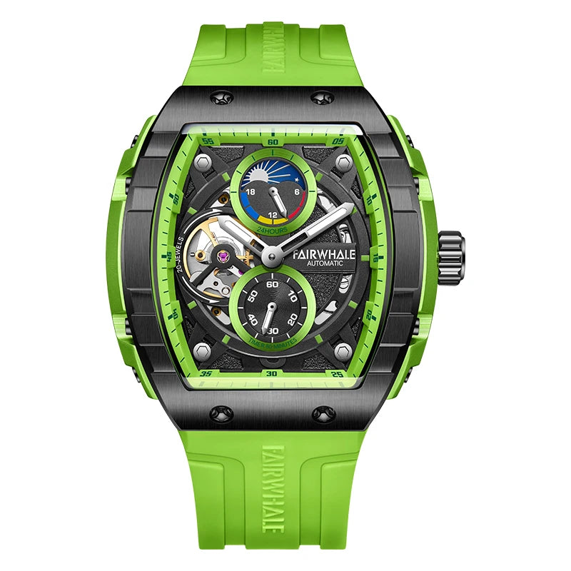 Mark Fairwhale New Design Automatic Mechanical Watch for Man Skeleton Luminous Hands Moon Phase Waterproof Rubber-6