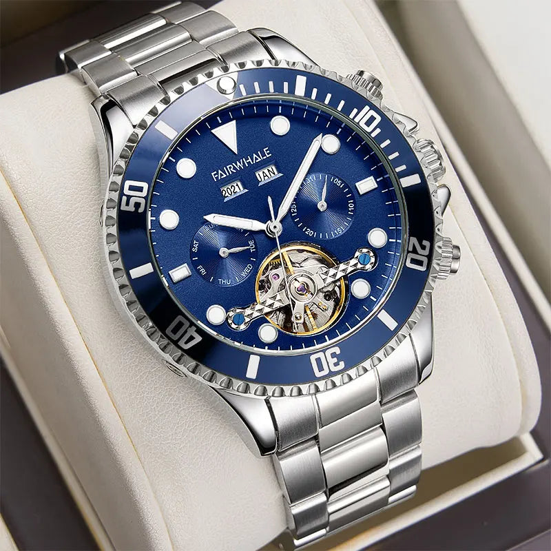 Fairwhale High Quality Waterproof Custom Logo Butterfly Double Button Watch for Men Business Stainless Steel Strap Watches-8