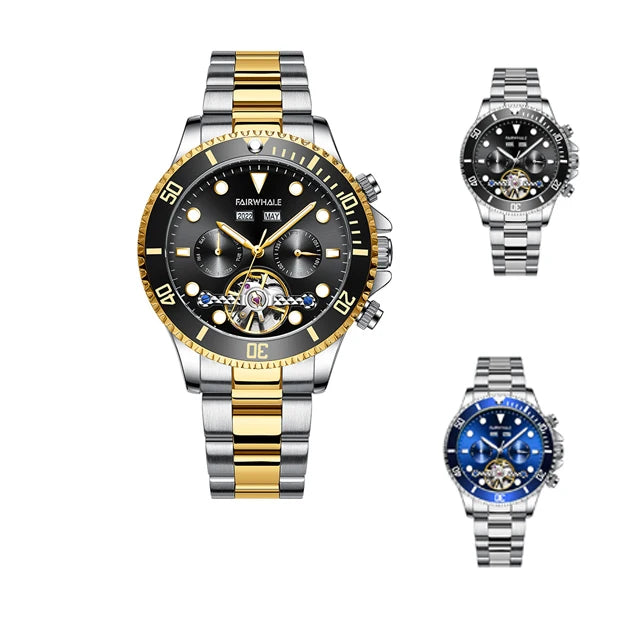 Fairwhale High Quality Waterproof Custom Logo Butterfly Double Button Watch for Men Business Stainless Steel Strap Watches-1