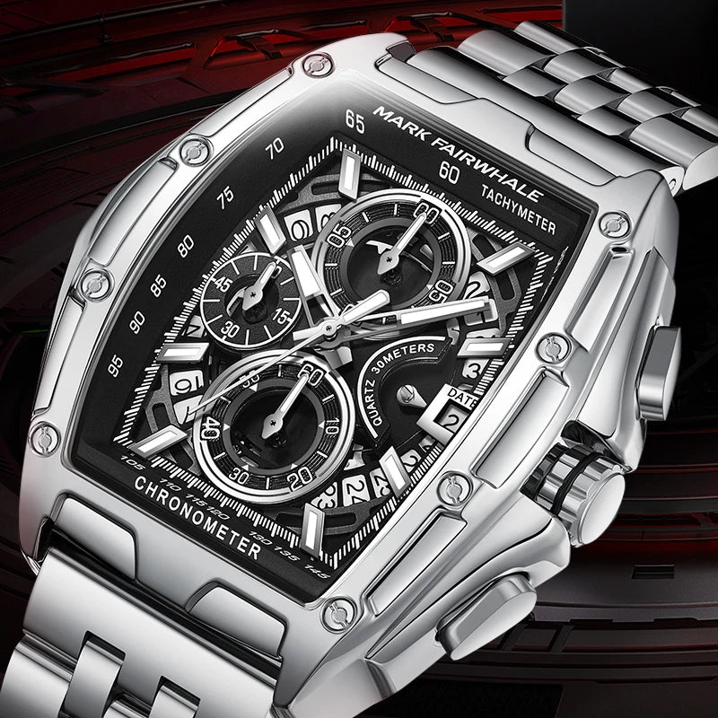 Mark Fairwhale Luxury Quartz Men Fashion Stainless Steel Band Chronograph Watches for Men-1