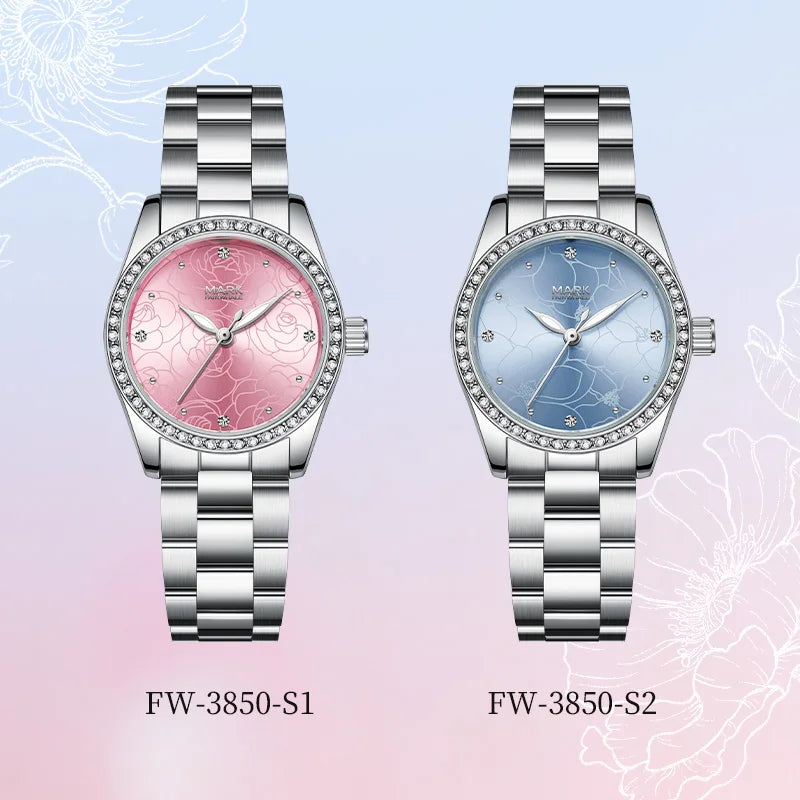 Mark Fairwhale Hot Sale Fashion Flower Quartz Dial Bracelet Stainless Steel Strap Women Watches Full Diamonds Girls Relogio-4