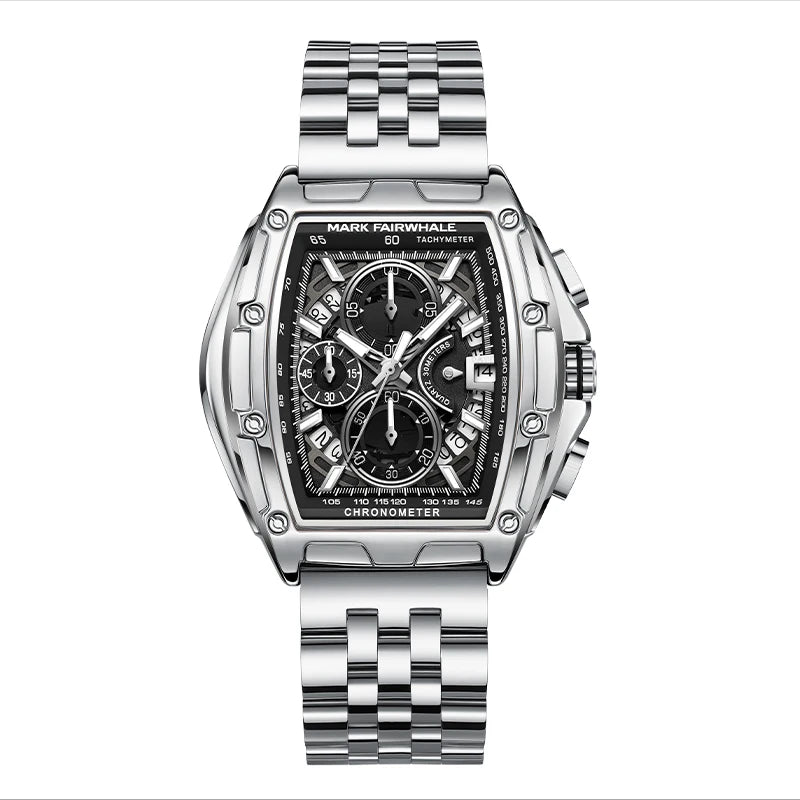 Mark Fairwhale Luxury Quartz Men Fashion Stainless Steel Band Chronograph Watches for Men-8